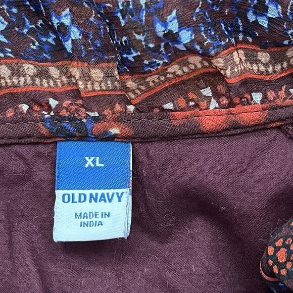 Old Navy Floral Tiered Smocked Midi Dress Size XL Orange Semi Sheer Boho Cottage - Picture 5 of 6